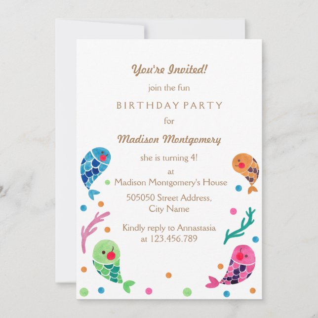 Der Kindergeburtstag der glücklichen Fischmuster Einladung (Vorderseite)