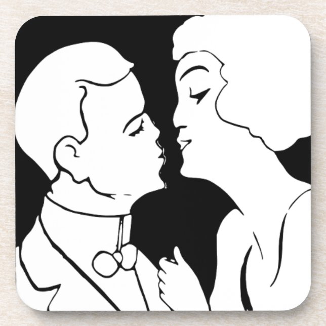 Der Kiss Deko Retro in Schwarzweiß Getränkeuntersetzer (Vorderseite)