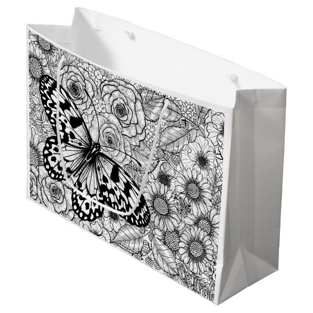 Der Kite-Garten aus Papier Große Geschenktüte (Vorderseite Schrägansicht)