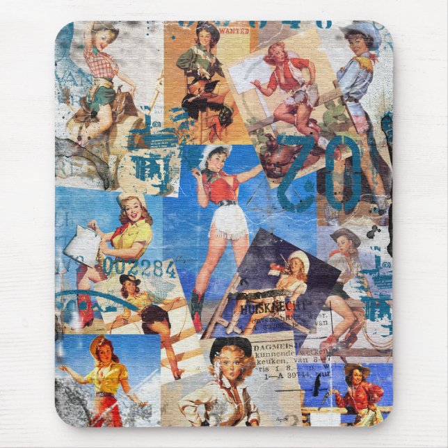 Der Kitsch Bitsch: Zerstörtes Cowgirl Button-UPS Mousepad (Vorne)