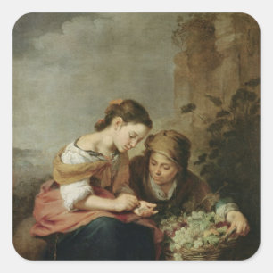 Der kleine Frucht-Verkäufer, 1670-75 Quadratischer Aufkleber