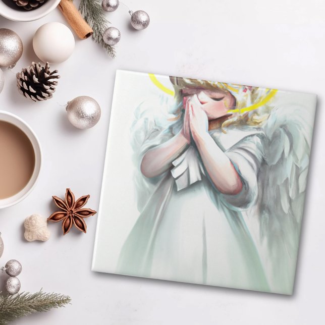 Der kleine Girl Angel mit den Flügeln beten Fliese (Ceramic Tile)