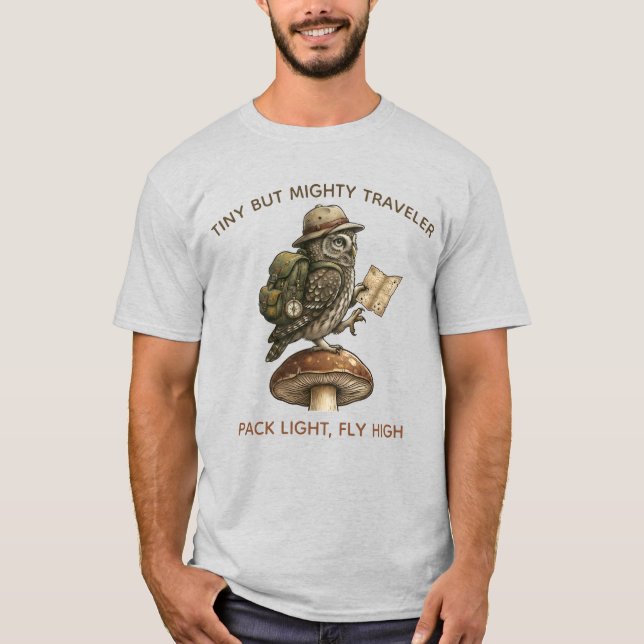 "Der kleine Globetrotter" - Pygmy Owl Explorer Tee (Vorderseite)