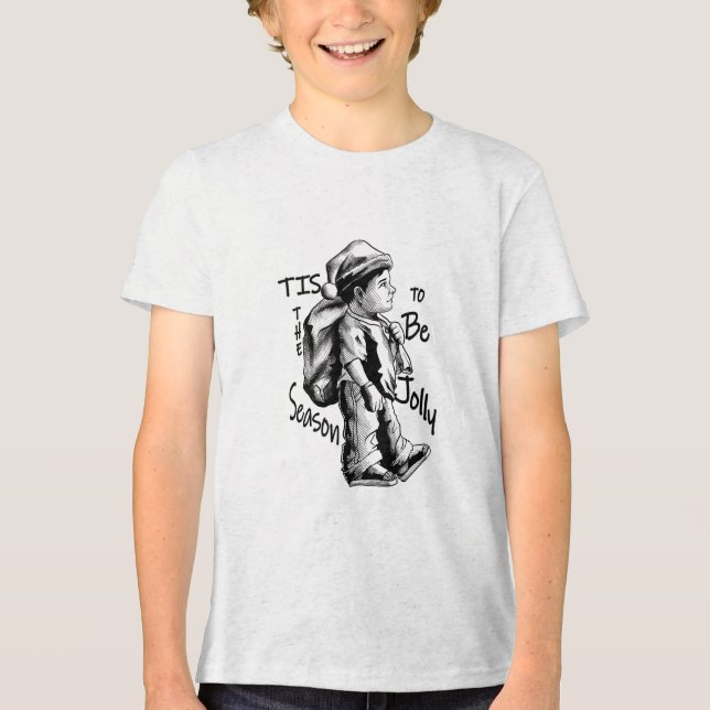 "Der kleine Helfer des Weihnachtsmannes in Aktion" Tri-Blend Shirt (Vorderseite)