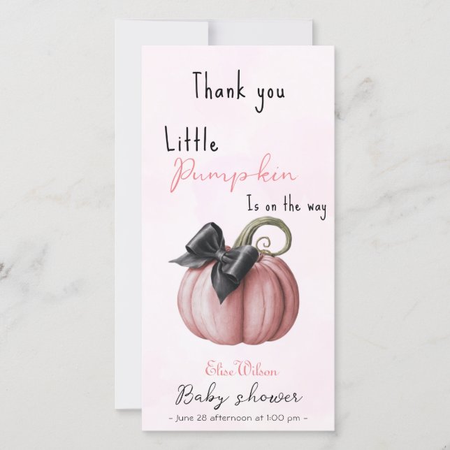 Der kleine rosa Kürbisbogen ist unterwegs Dankeskarte (Vorderseite)