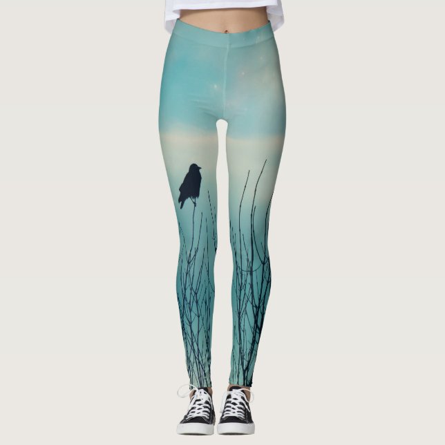 Der kleine schwarze Vogel und der weiche blaue Him Leggings (Vorderseite)