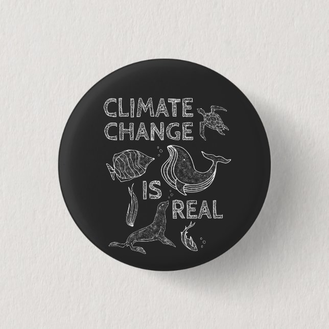 Der Klimawandel Zeichne Meerestiere Button (Vorderseite)