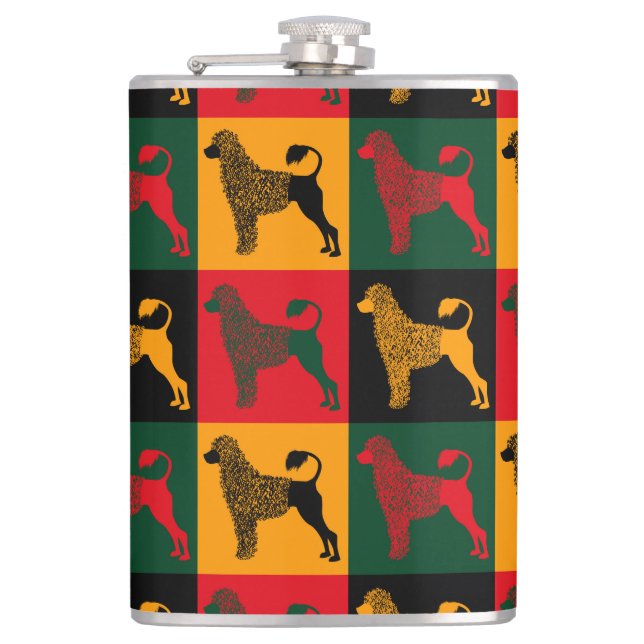 Der kluge portugiesische Wasserhund Flachmann (Vorderseite)