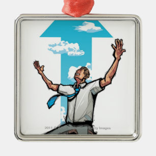Der kniende Geschäftsmann, Pfeil unterzeichnen Silbernes Ornament