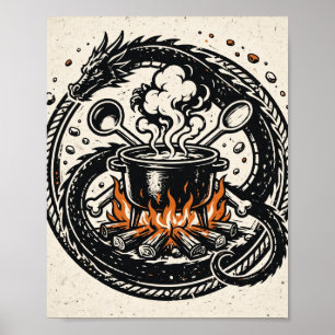 Der Koch und der Drache Druck — Pulp Emblem Kunst Poster