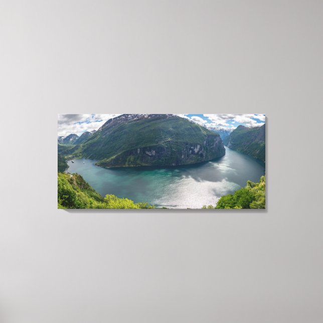Der komplette Geirangerfjord in der Panorama-Leinw Leinwanddruck (Vorderseite)