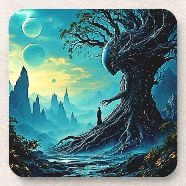 Der kosmische Baum der Fantasie Getränkeuntersetzer (Vorderseite)