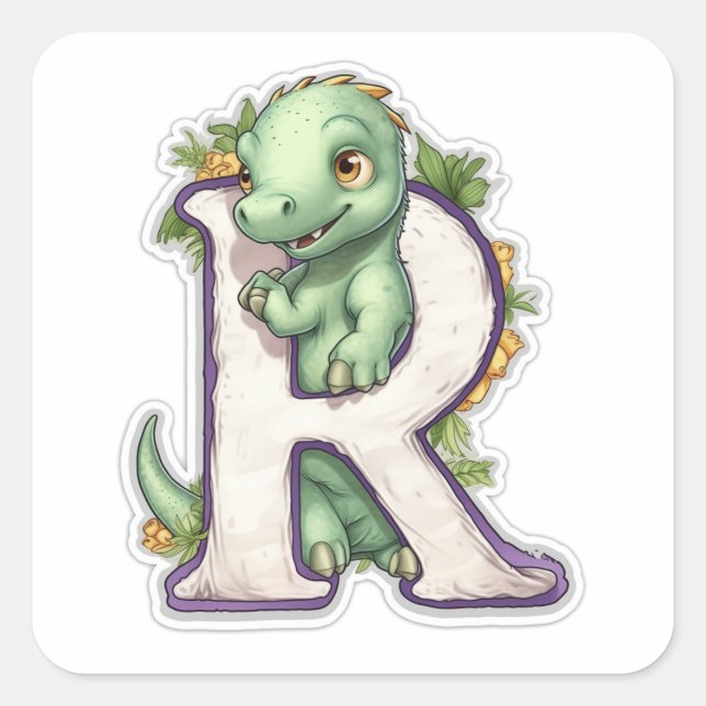 Der köstliche Dinosaurier im Buchstaben R Quadratischer Aufkleber (Vorderseite)