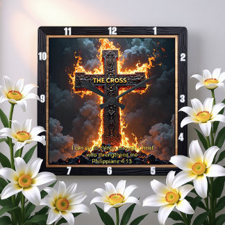 Der Kreuz-Sieg Glaube Philipper 4:13 Vers Quadratische Wanduhr