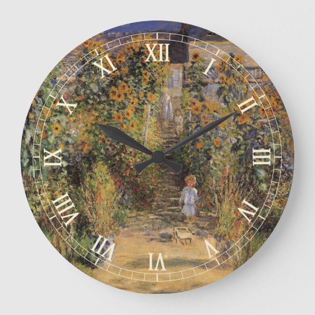 Der Künstlergarten in Vetheuil von Claude Monet Große Wanduhr (Vorderseite)
