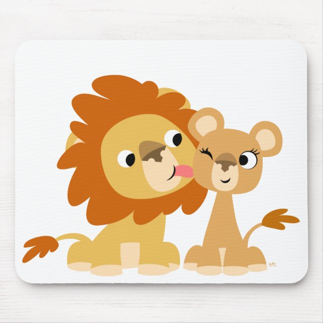 Der Kuss: Niedliche Cartoon-Löwe-Paare Mousepad (Vorne)