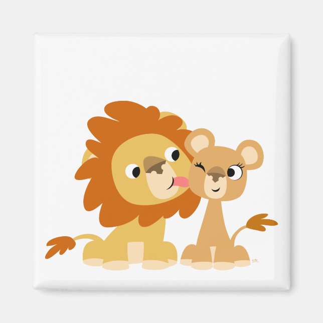 Der Kuss: Niedlicher Cartoon Lion Couple Magnet (Vorne)