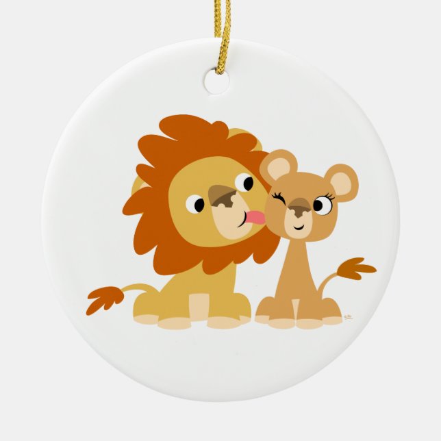 Der Kuss: Niedlicher Cartoon Löwenpavillon Keramik Ornament (Vorne)