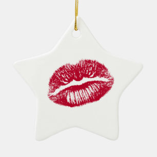 Der Kuss, Rote Lippen Keramik Ornament