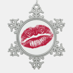 Der Kuss, Rote Lippen Schneeflocken Zinn-Ornament