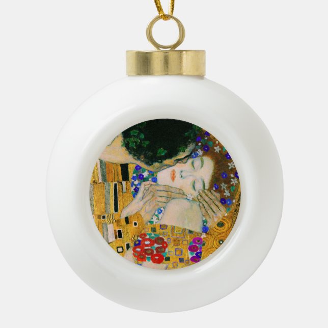 Der Kuss von Gustav Klimt Keramik Kugel-Ornament (Vorderseite)