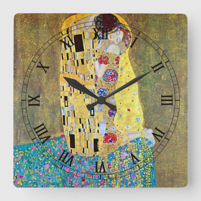 Der Kuss von Gustav Klimt Quadratische Wanduhr (Vorderseite)