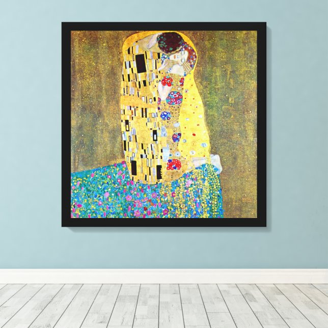 Der Kuss von Gustav Klimt, Vintager Jugendstil Leinwanddruck (Insitu (Holzboden))