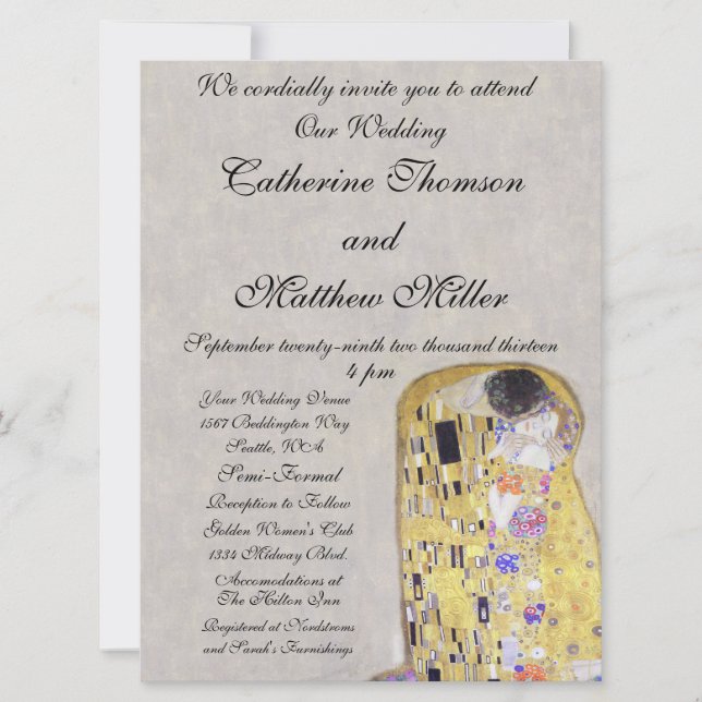 Der Kuss von Klimt Wedding White Gold Jugendstil Einladung (Vorderseite)