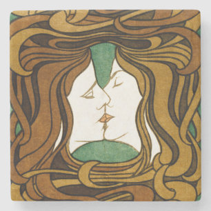 Der Kuss von Peter Behrens Art Nouveau Malerei Steinuntersetzer