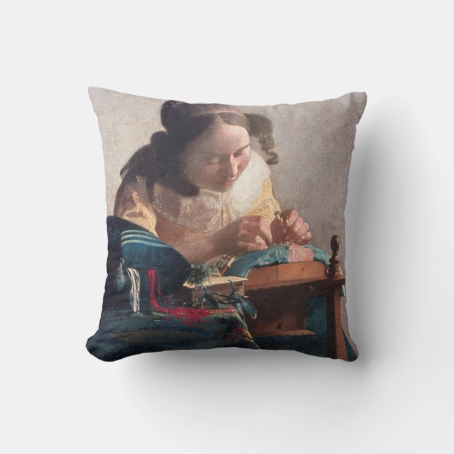 Der Lacemaker, Johannes Vermeer, 1669-1670 Kissen (Vorderseite)
