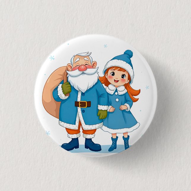 Der lächelnde Weihnachtsmann und Schneemann Button (Vorderseite)