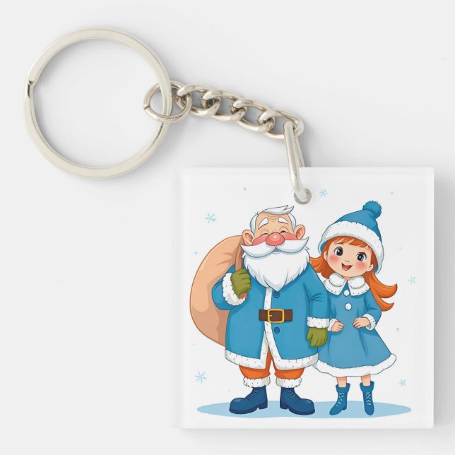 Der lächelnde Weihnachtsmann und Schneemann Schlüsselanhänger (Vorderseite)