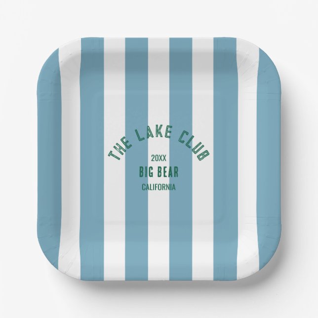 Der Lake Club Custom Wappen Blue Nautical Strip Pappteller (Vorderseite)