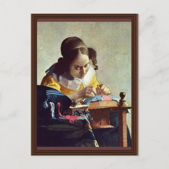 Der Lakemaker, Français La Dentelière, von Vermeer Postkarte (Vorderseite)