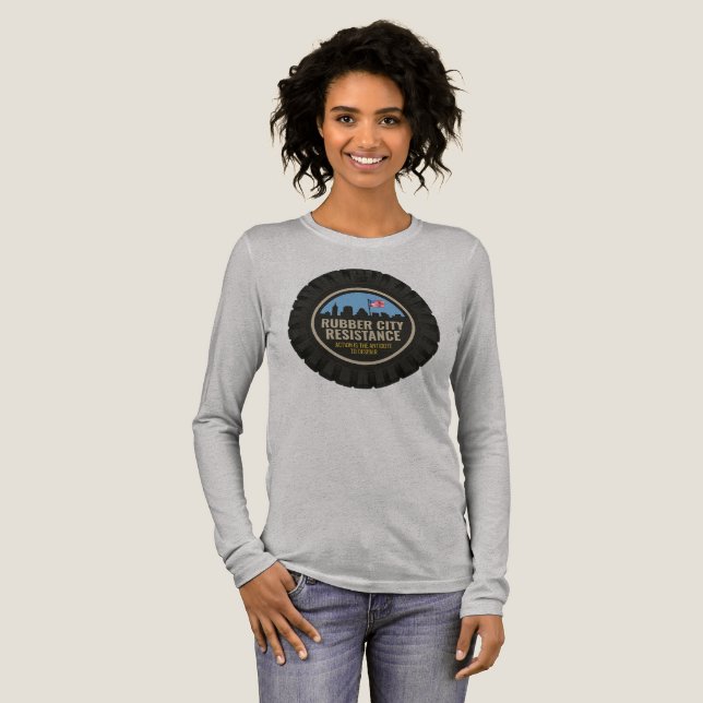 Der lange Ärmel-Kautschuk-City-Widerstand der Frau Tri-Blend Shirt (Volle Vorderseite)