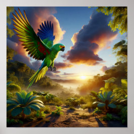 Der lebendige Amazonas-Parrot im üppigen Regenwald Poster