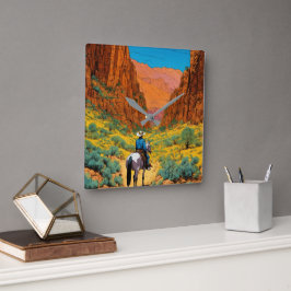 Der lebendige Cowboy in Canyon | Tintin Comic Art Quadratische Wanduhr