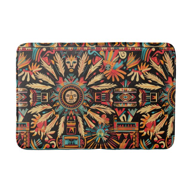 Der lebendige Cyan "Aztec Dream" Muster Plush Bath Badematte (Vorderseite)