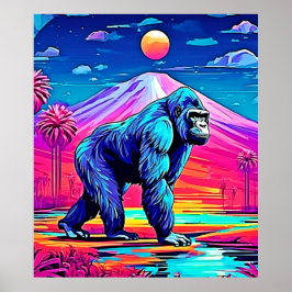 Der lebendige Neon Gorilla in einem surrealen Dsch Poster