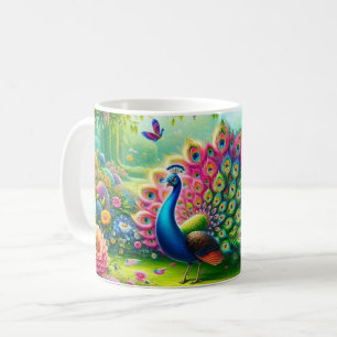 Der lebendige Pfau in einem Fantasy-Garten Malerei Kaffeetasse