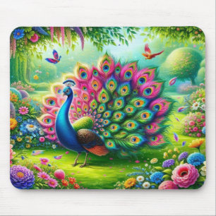 Der lebendige Pfau in einem Fantasy-Garten Malerei Mousepad