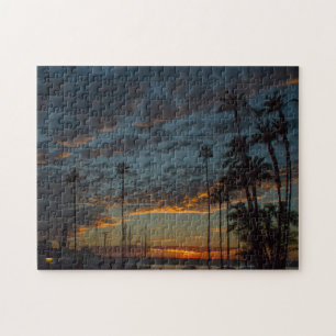 Der lebendige Sonnenuntergang San Diego mit Palmen