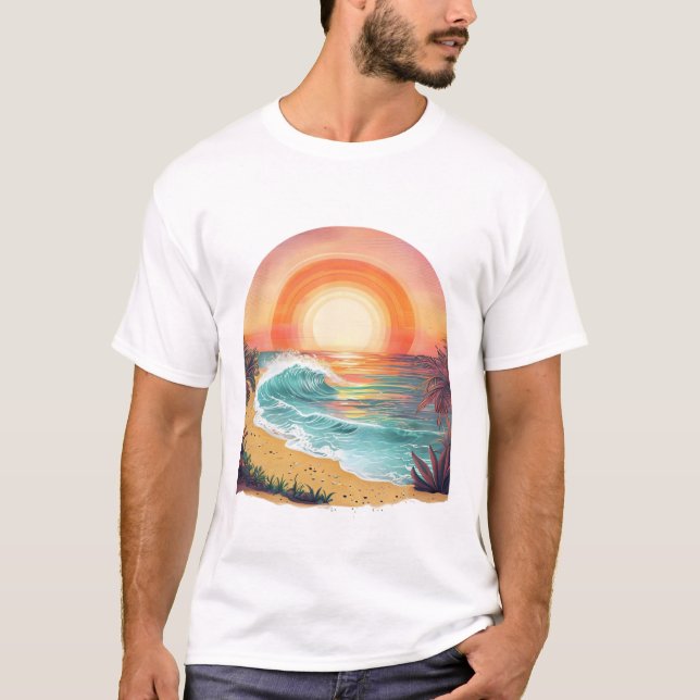 Der lebendige Tropical Beach Sunset Basic T - Shir T-Shirt (Vorderseite)