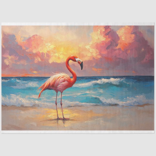 Der lebhafte Flamingo am Strand Seidenpapier (Vorderseite)