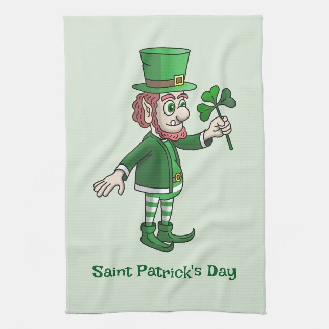 Der Leprechaun mit einem Kleeblatt Geschirrtuch (Vertikal)