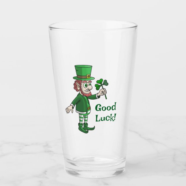 Der Leprechaun mit einem Kleeblatt Glas (Vorderseite)