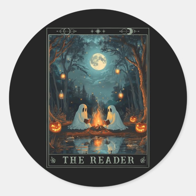 Der Leser bucht Niedliches Spooky Ghost Reading Bo Runder Aufkleber (Vorderseite)