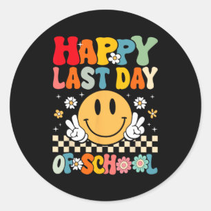 Der letzte Tag der Schule Lächeln Groovy Gesicht L Runder Aufkleber