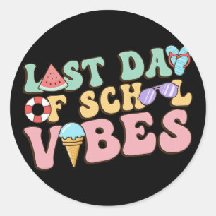 Der letzte Tag der Schule Vibes Retro Sommer Lehre Runder Aufkleber