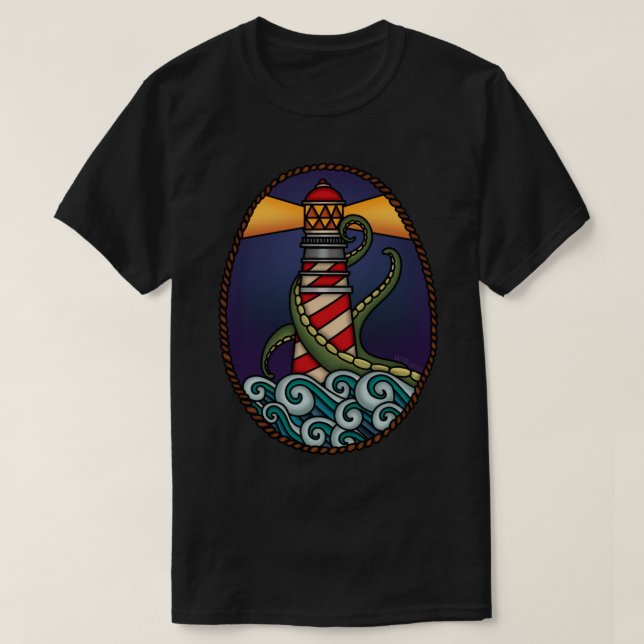 Der Leuchtturm _amp_ Der Kraken T-Shirt (Design vorne)
